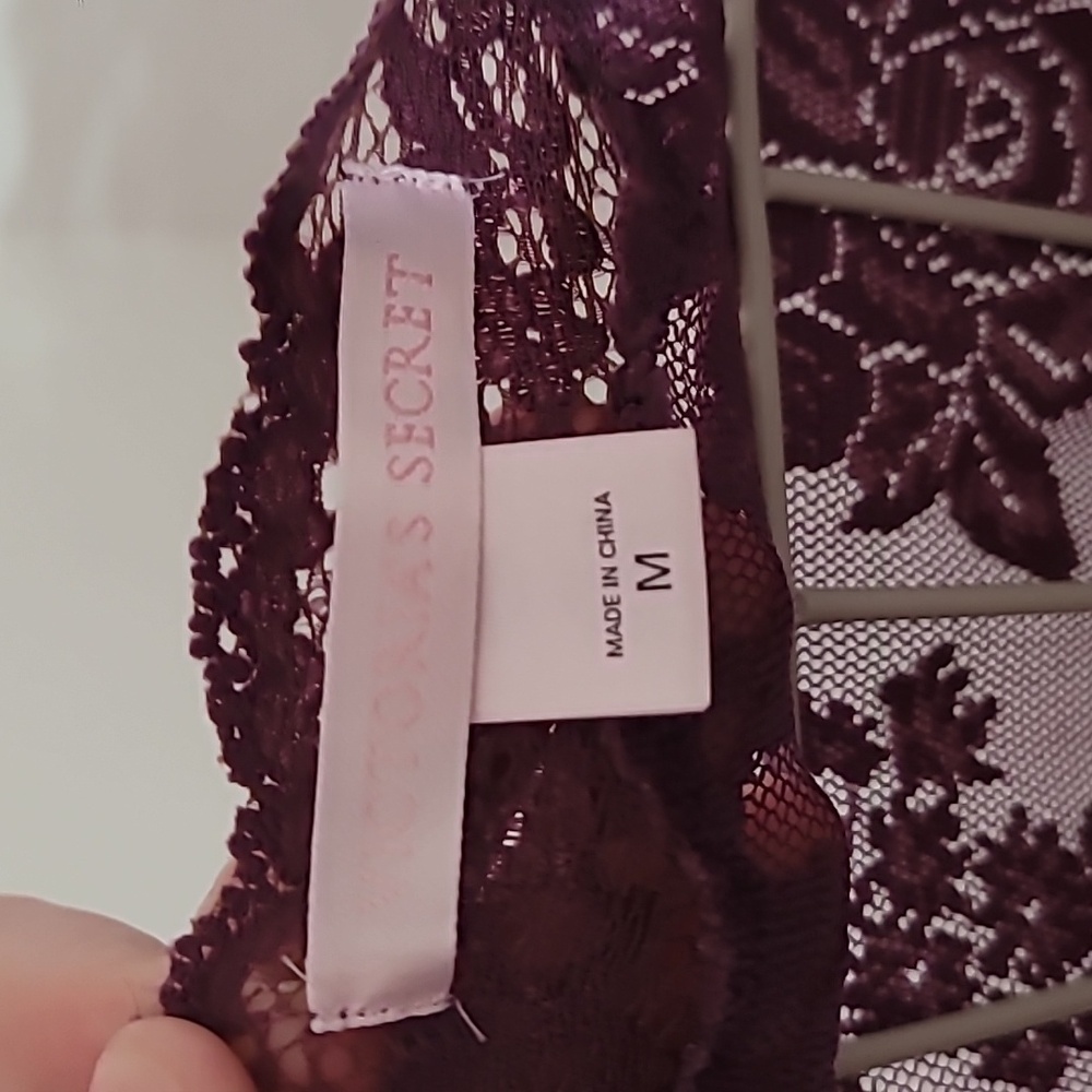 Victoria's Secret Purple Lace Lingerie Floral Print Slip Nighty Babydoll Size M - Picture 3 of 7